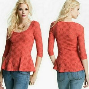 NWT Free People Daisy Godet crochet Lace Peplum Top coral persimmon stretch M